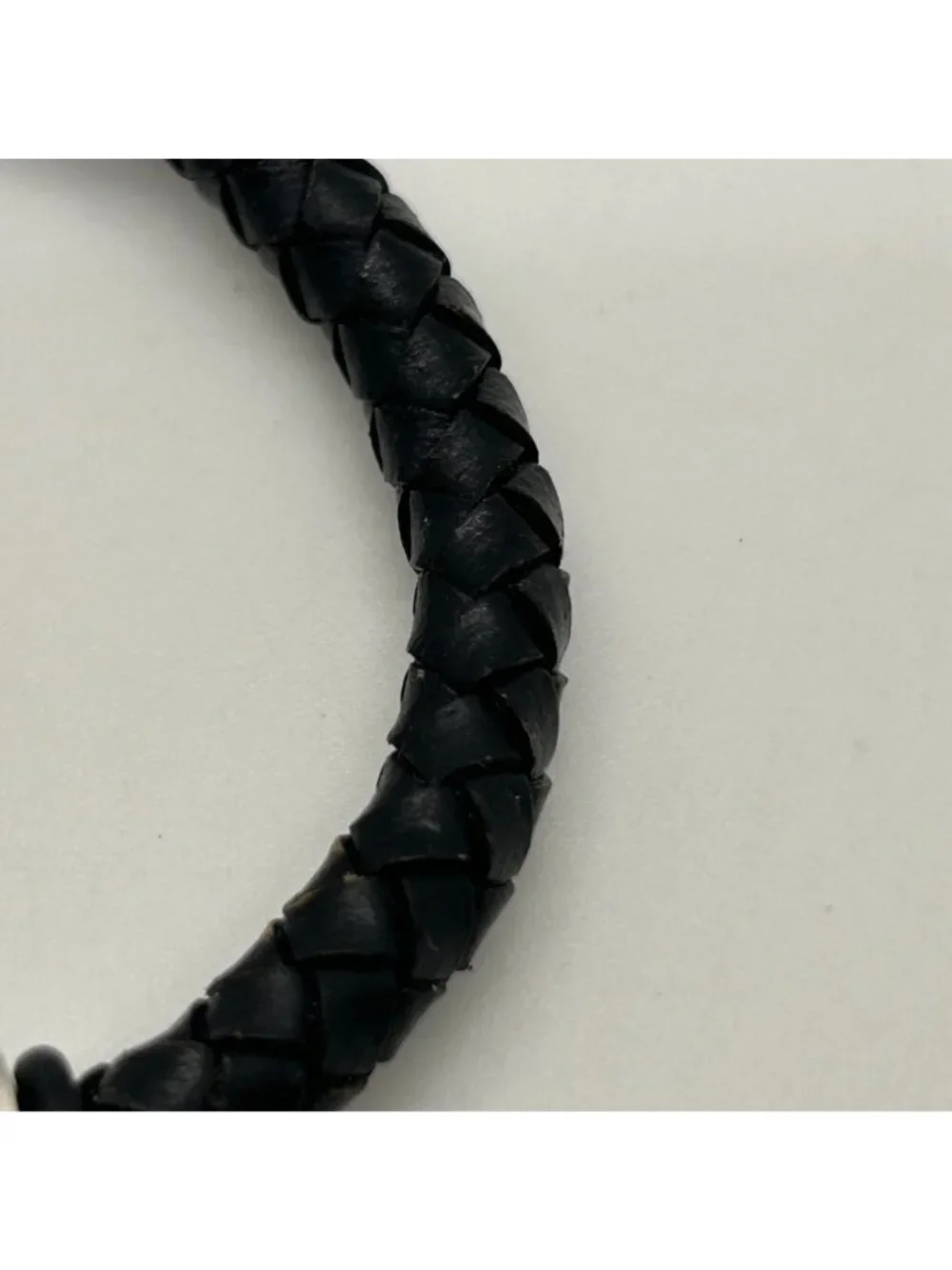 Men's Black Braided Leather Bracelet With Stainless Steel Magnetic Clasp Size 7